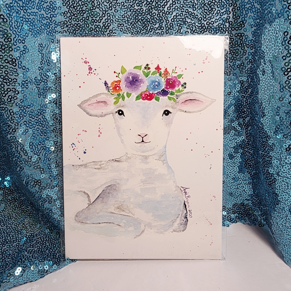 Lamb Watercolor Art Print by Angie Bryan - 5" x 7"